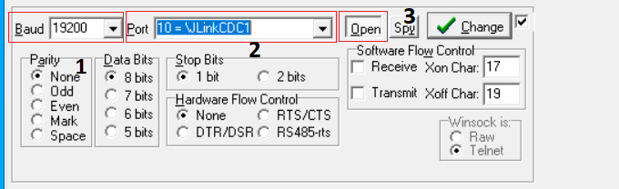 RealTerm serial port settings