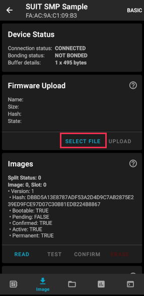 Select Firmware Upload and Select File